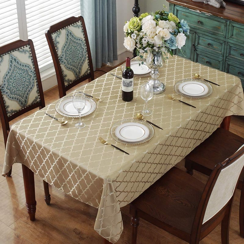 SASTYBALE Jacquard Tablecloth Flower Patterns Polyester Table Cloth Spill Proof Wrinkle Resistant Table Cover for Kitchen Dining Tabletop (Rectangle/Oblong, 60" x 102" (8-10 Seats), Gold) - Image 2